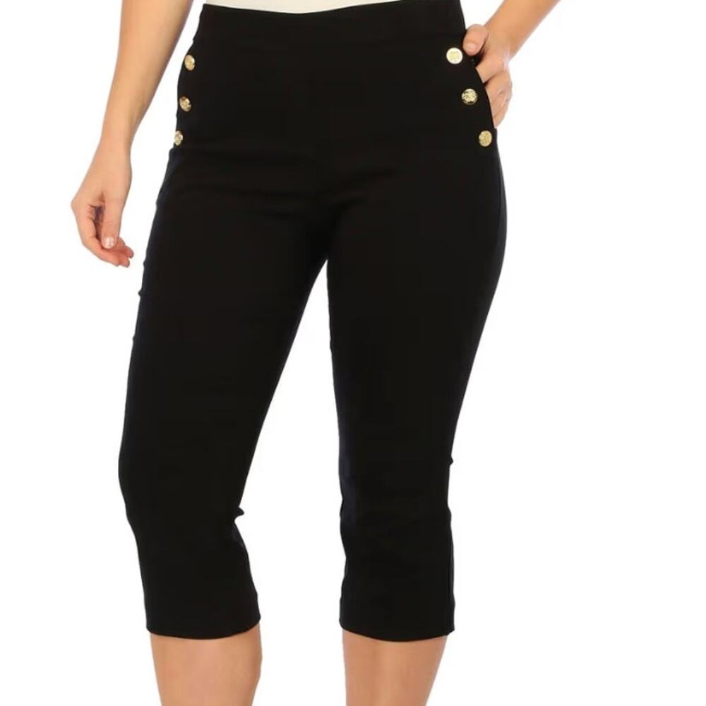 Counterparts NWT Button Sailor Capris Petite Black Crop Pant Slim Leg Sz 12P
